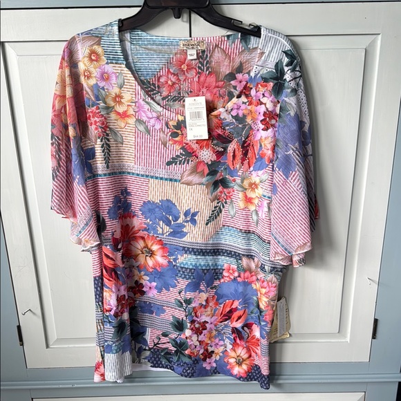 Oneworld Floral Kimono Sleeve Flowy Blouse Size 1X NWT Multimedia Periwinkle - Picture 1 of 4